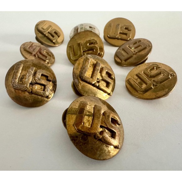 Lot of 10 Vintage US Military WWII Army Uniform Collar Buttons Brass Metal - Picture 2 of 4
